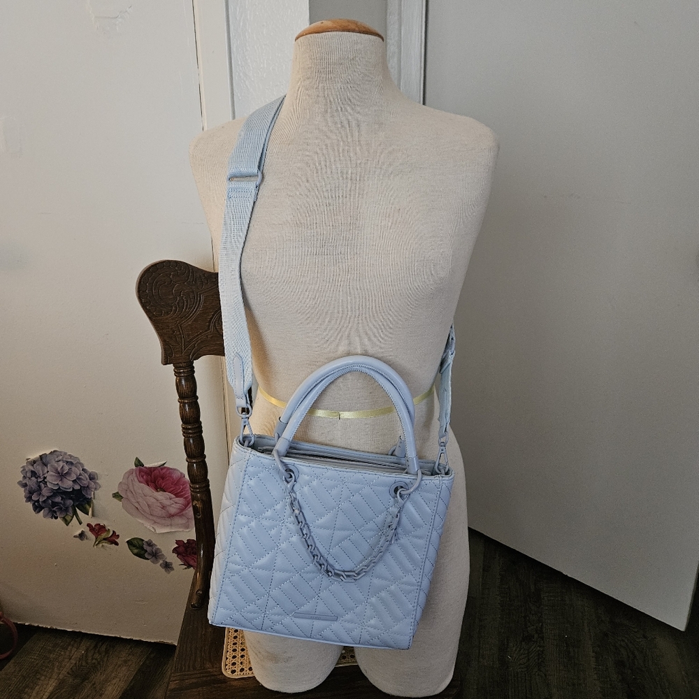 ALDO Faux Leather Quilted Tote Purse Crossbody Women Light Blue BNWOT